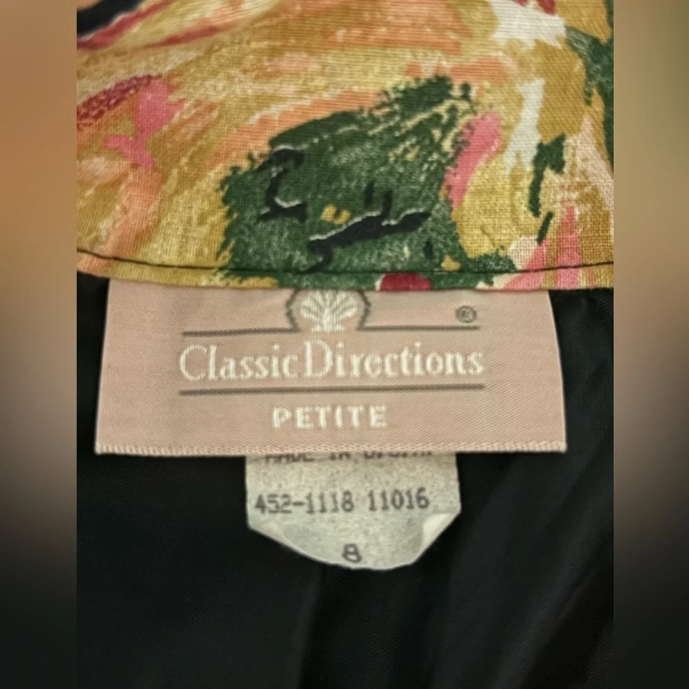 Classic Directions Petite Womens Sz 8 Vintage 90s Floral Blazer Shoulder Pads‎